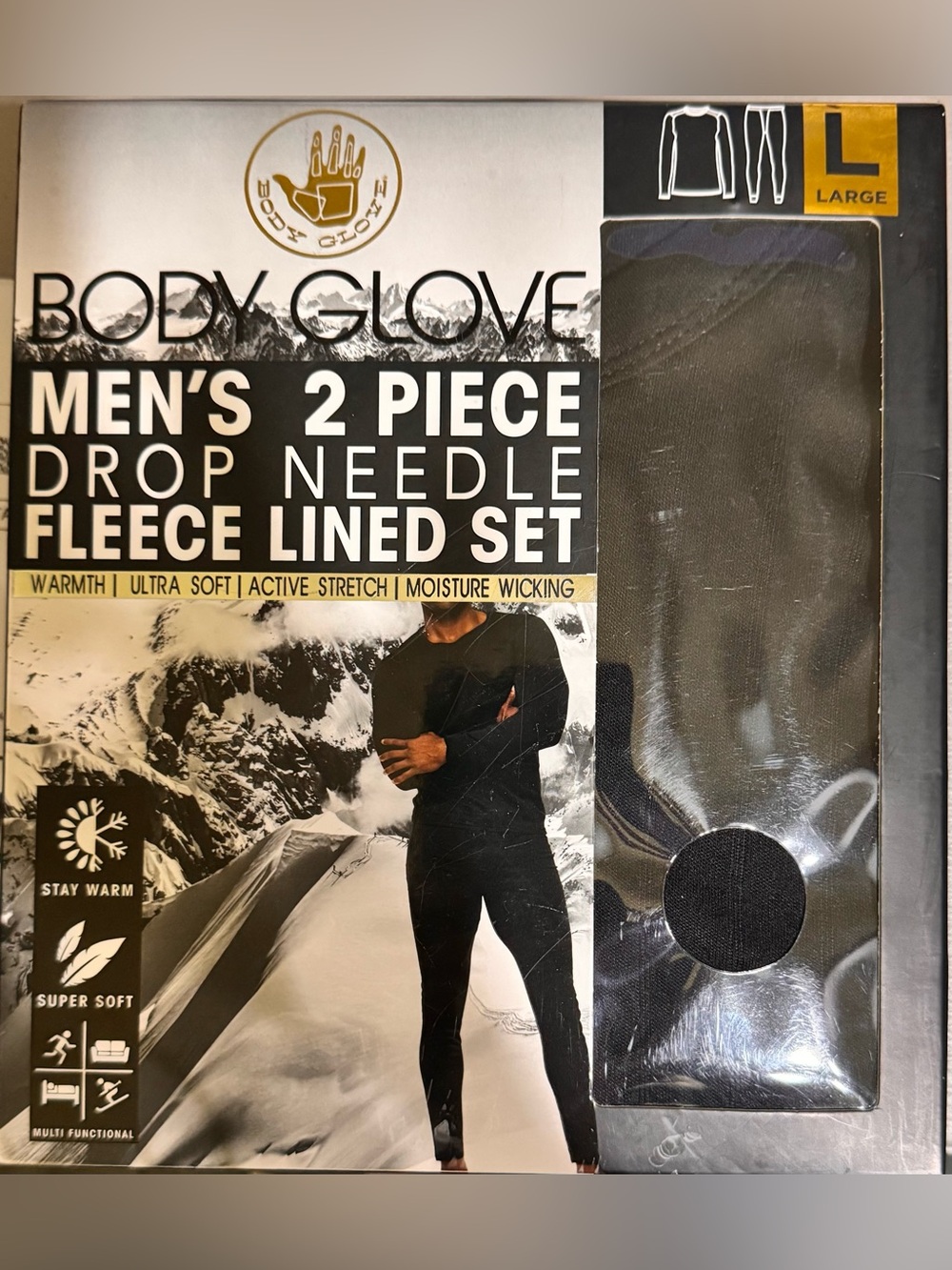 Body Glove Men’s Fleece-Lined Thermal Base Layer Set, Large